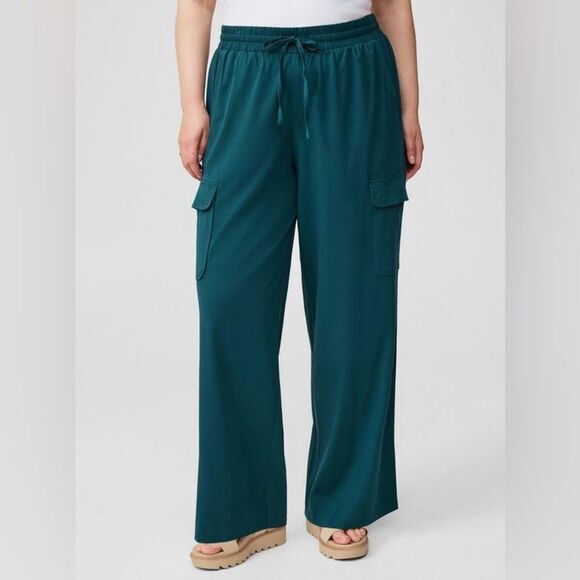 Torrid Deep‎ Teal Stretch Challis Wide Leg Cargo Pants | Size 2R (2X) | NWT - Picture 1 of 13